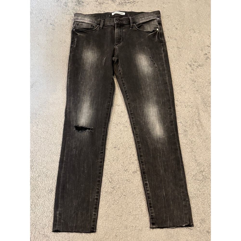 Banana Republic Premium Denim Skinny Ankle Jeans Faded Black Distressed Size 28